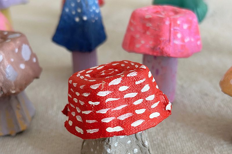 Make mushrooms from egg cartons and acrylic paints.